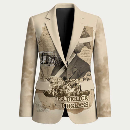 Frederick Douglass Blazer Sepia Newspaper Collage Civil Rights March Historic Quote Design - African Pride
