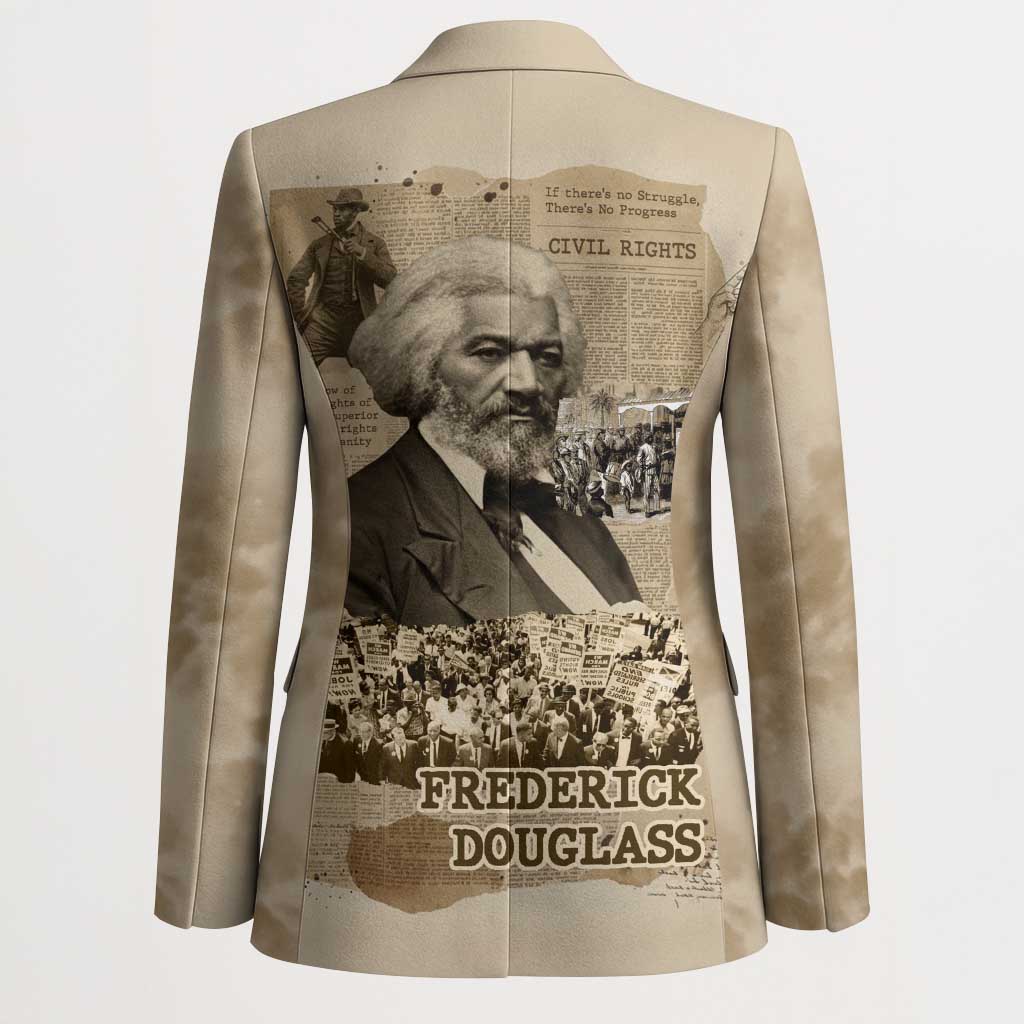Frederick Douglass Blazer Sepia Newspaper Collage Civil Rights March Historic Quote Design - African Pride