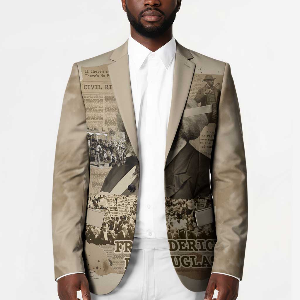 Frederick Douglass Blazer Sepia Newspaper Collage Civil Rights March Historic Quote Design - African Pride