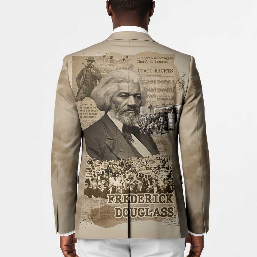 Frederick Douglass Blazer Sepia Newspaper Collage Civil Rights March Historic Quote Design - African Pride