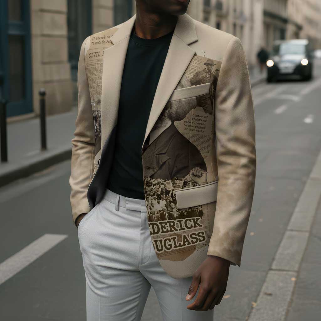 Frederick Douglass Blazer Sepia Newspaper Collage Civil Rights March Historic Quote Design - African Pride