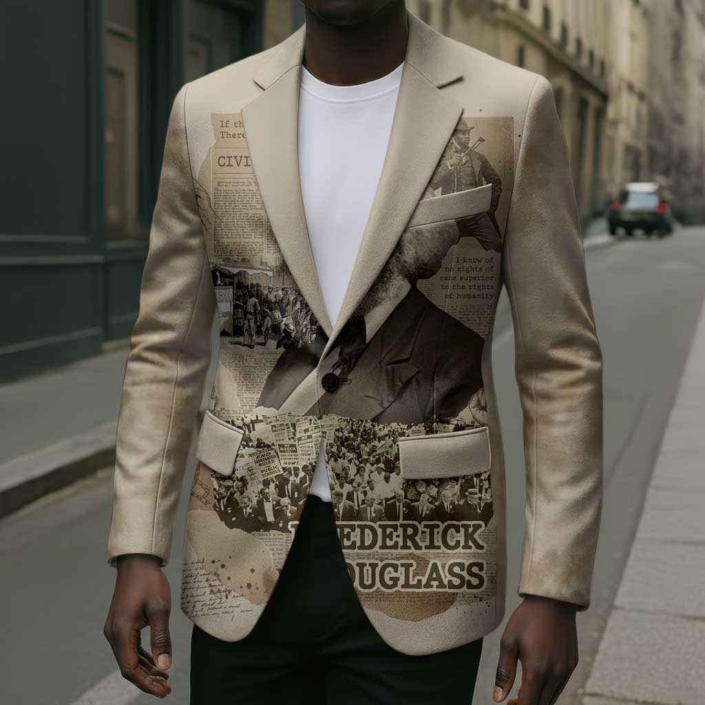 Frederick Douglass Blazer Sepia Newspaper Collage Civil Rights March Historic Quote Design - African Pride