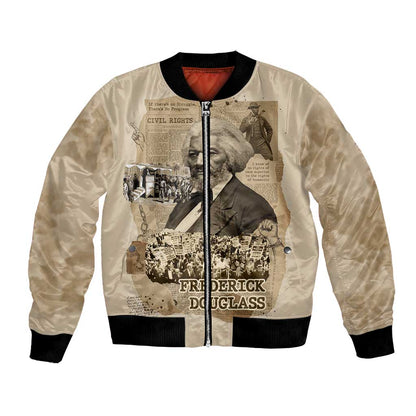 Frederick Douglass Bomber Jacket Sepia Newspaper Collage Civil Rights March Historic Quote Design - African Pride
