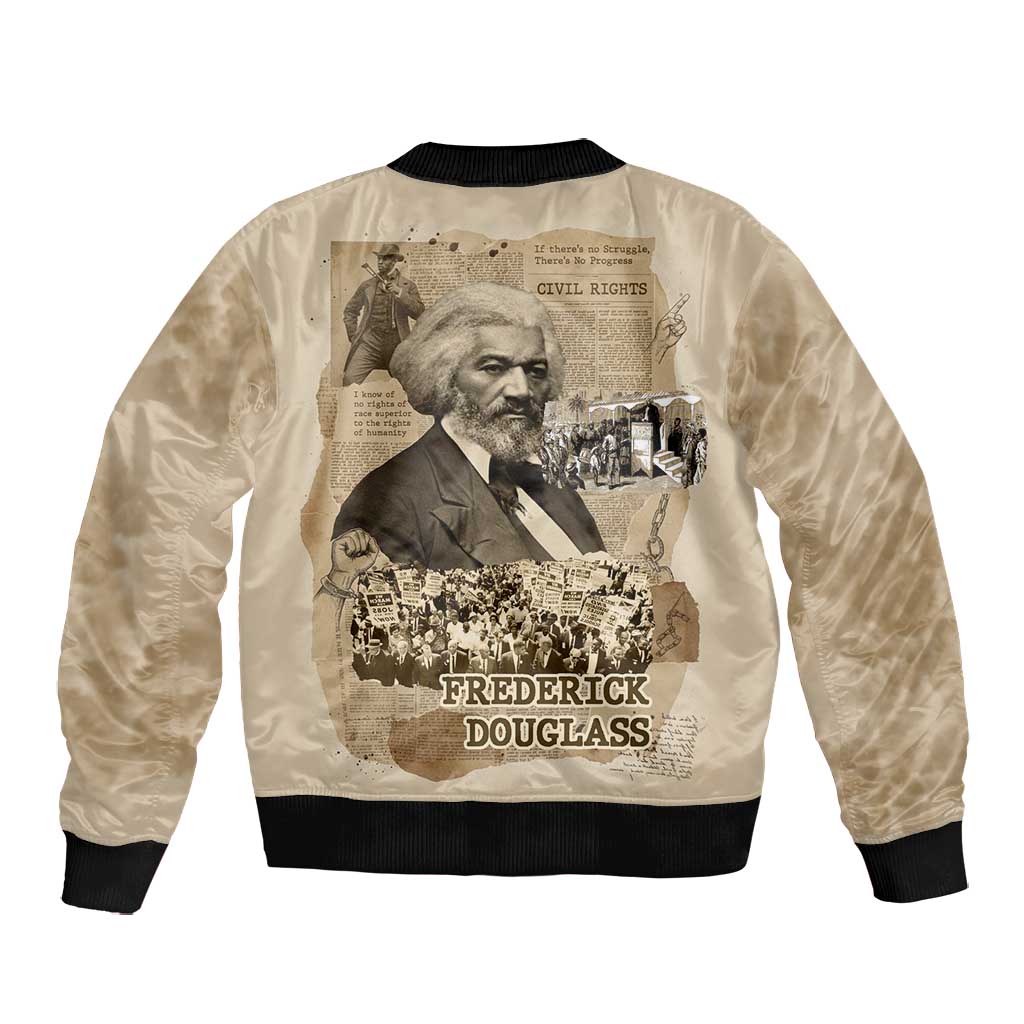 Frederick Douglass Bomber Jacket Sepia Newspaper Collage Civil Rights March Historic Quote Design - African Pride