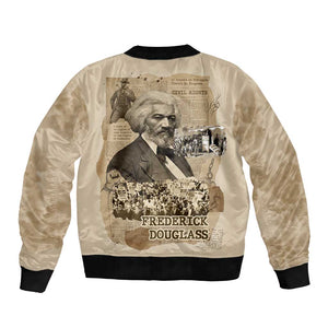 Frederick Douglass Bomber Jacket Sepia Newspaper Collage Civil Rights March Historic Quote Design - African Pride