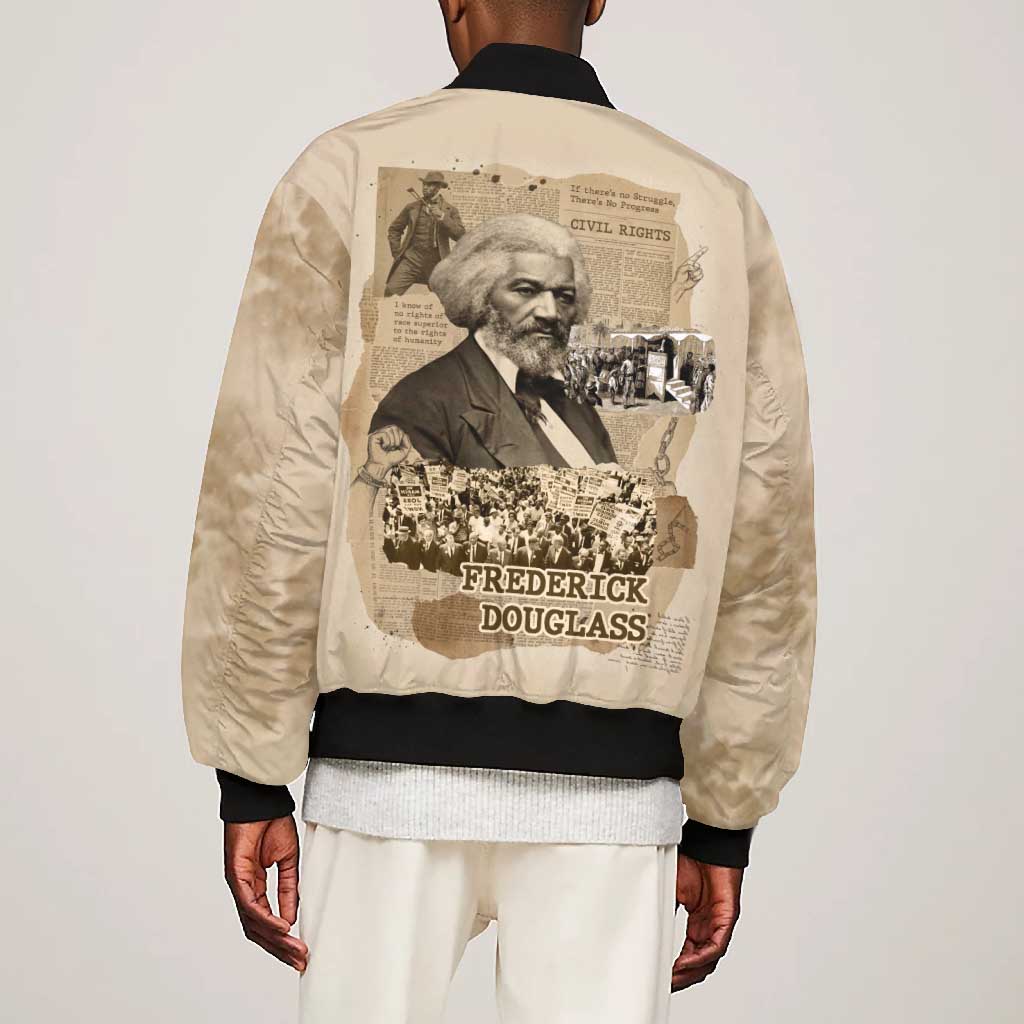 Frederick Douglass Bomber Jacket Sepia Newspaper Collage Civil Rights March Historic Quote Design - African Pride