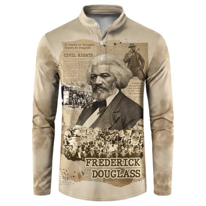 Frederick Douglass Button Sweatshirt Sepia Newspaper Collage Civil Rights March Historic Quote Design