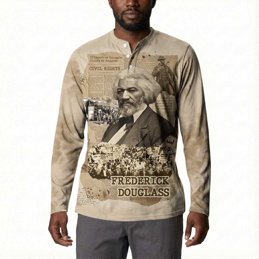 Frederick Douglass Button Sweatshirt Sepia Newspaper Collage Civil Rights March Historic Quote Design