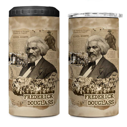Frederick Douglass 4 in 1 Can Cooler Tumbler Sepia Newspaper Collage Civil Rights March Historic Quote Design - African Pride