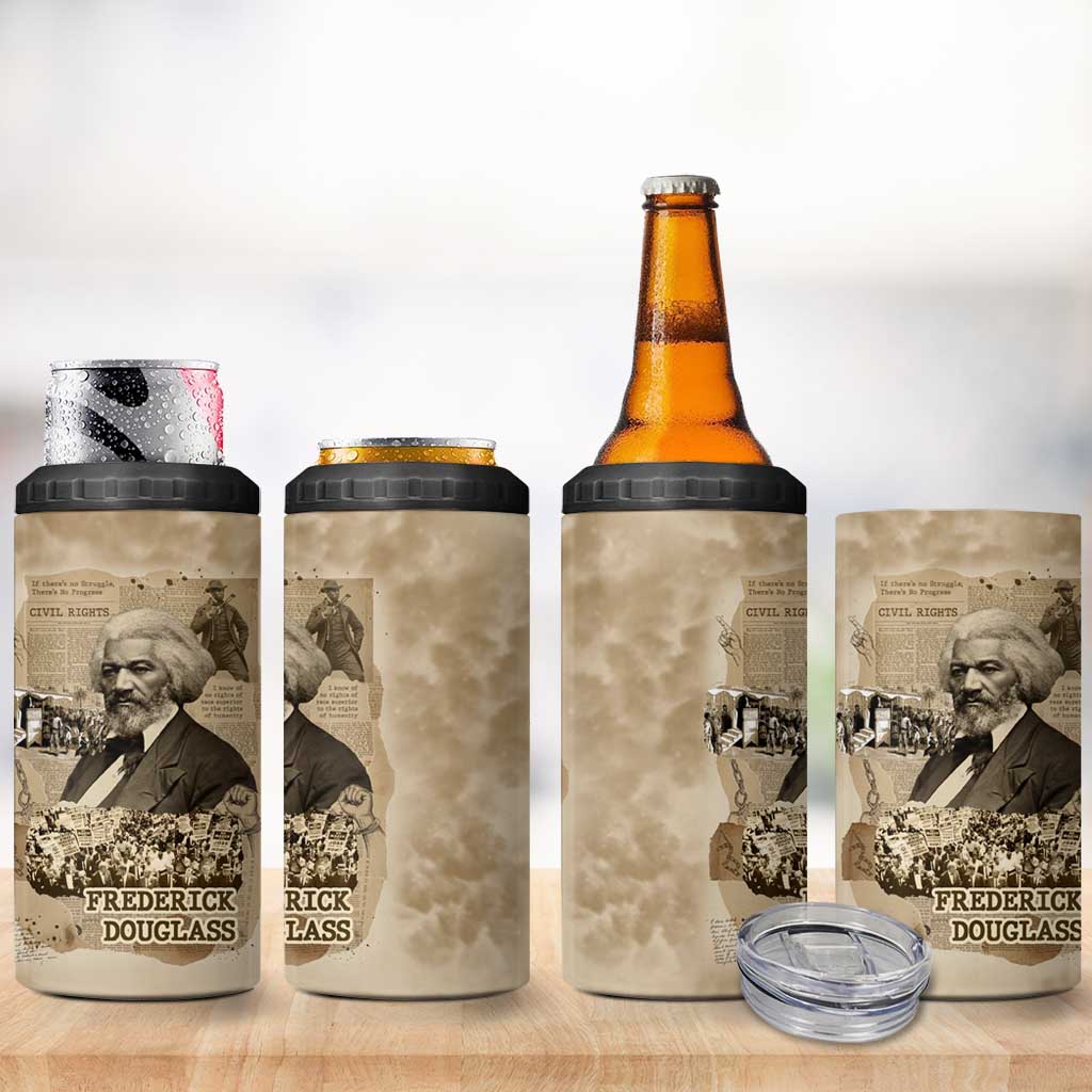 Frederick Douglass 4 in 1 Can Cooler Tumbler Sepia Newspaper Collage Civil Rights March Historic Quote Design - African Pride