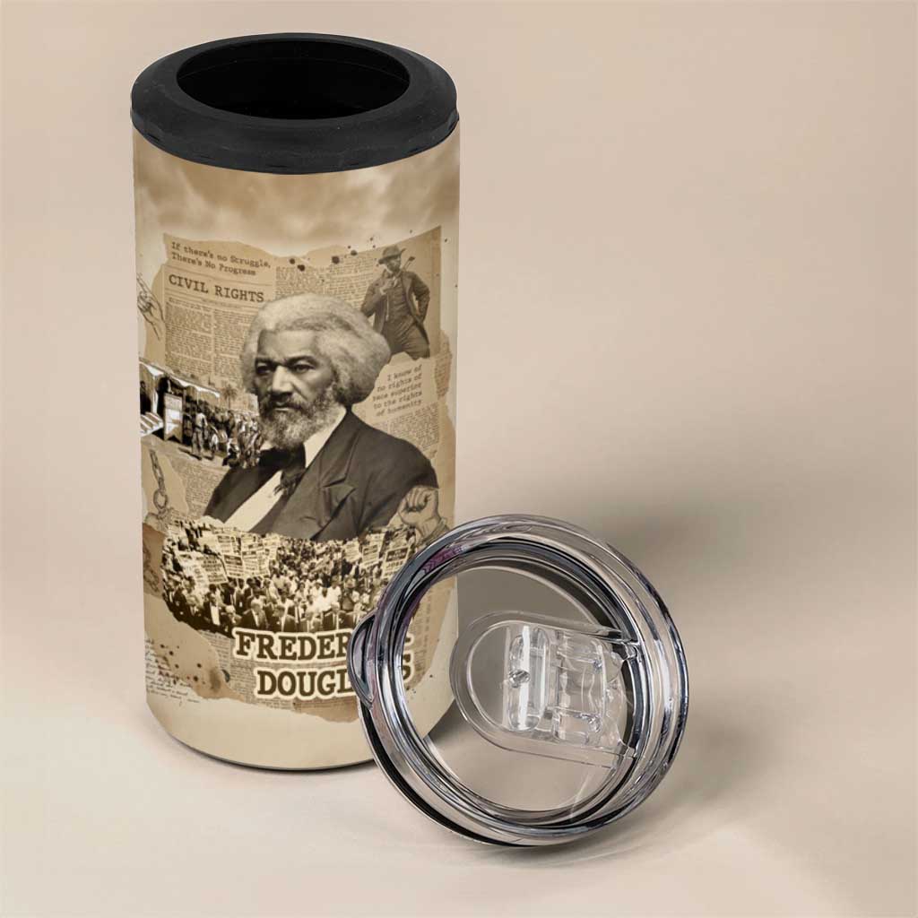 Frederick Douglass 4 in 1 Can Cooler Tumbler Sepia Newspaper Collage Civil Rights March Historic Quote Design - African Pride
