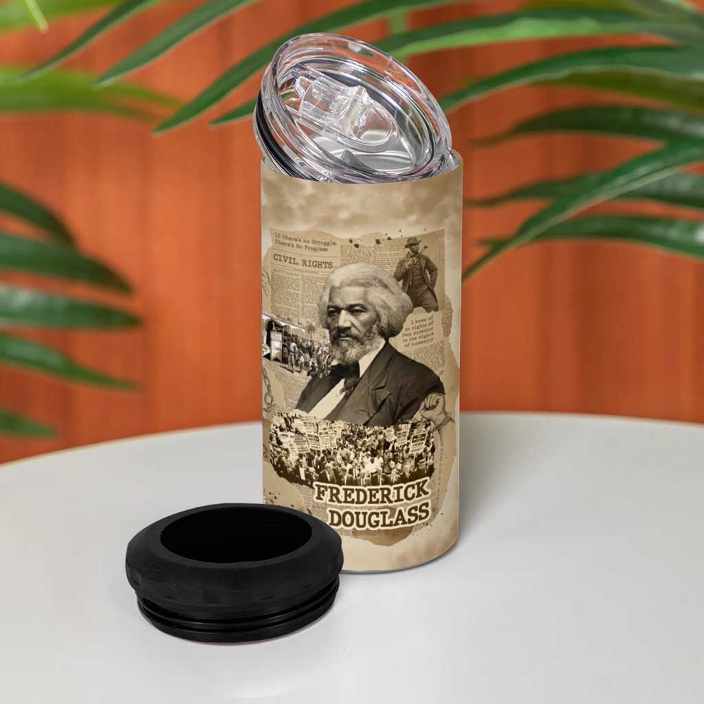 Frederick Douglass 4 in 1 Can Cooler Tumbler Sepia Newspaper Collage Civil Rights March Historic Quote Design - African Pride