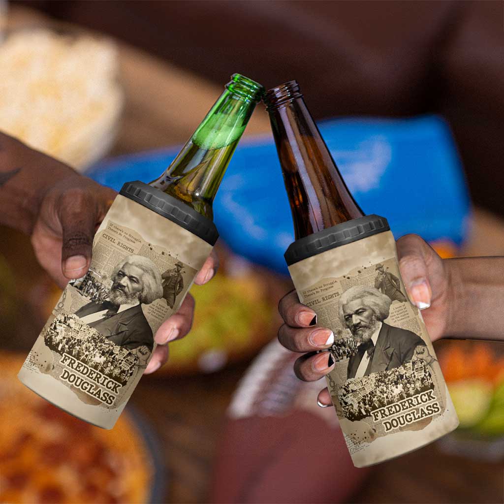 Frederick Douglass 4 in 1 Can Cooler Tumbler Sepia Newspaper Collage Civil Rights March Historic Quote Design - African Pride