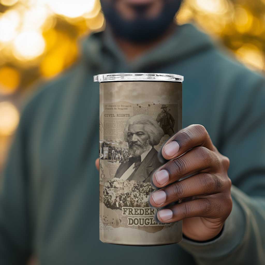 Frederick Douglass 4 in 1 Can Cooler Tumbler Sepia Newspaper Collage Civil Rights March Historic Quote Design - African Pride