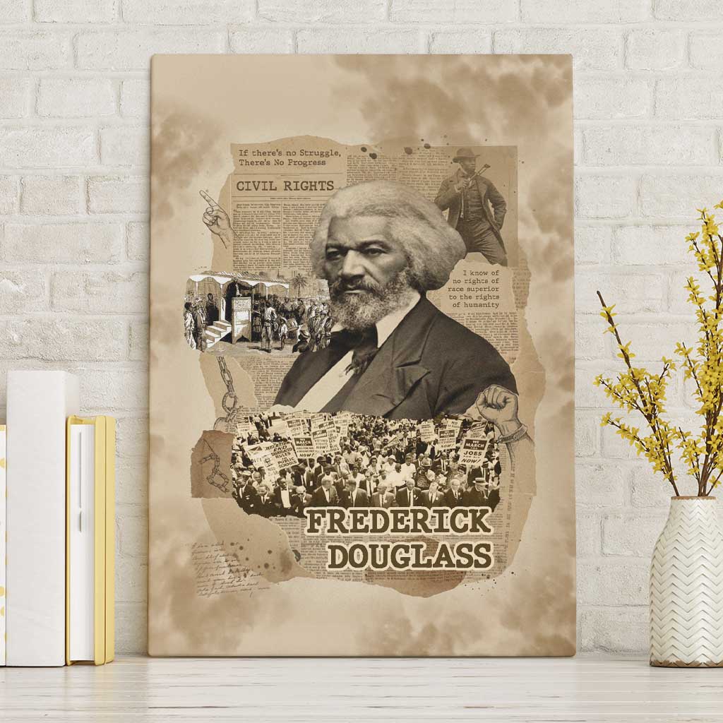 Frederick Douglass Canvas Wall Art Sepia Newspaper Collage Civil Rights March Historic Quote Design - African Pride
