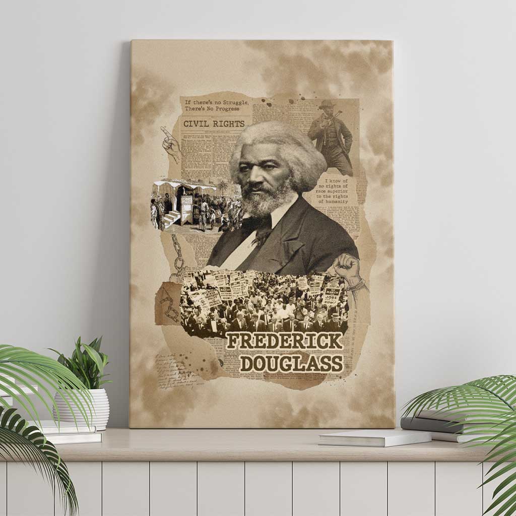 Frederick Douglass Canvas Wall Art Sepia Newspaper Collage Civil Rights March Historic Quote Design - African Pride