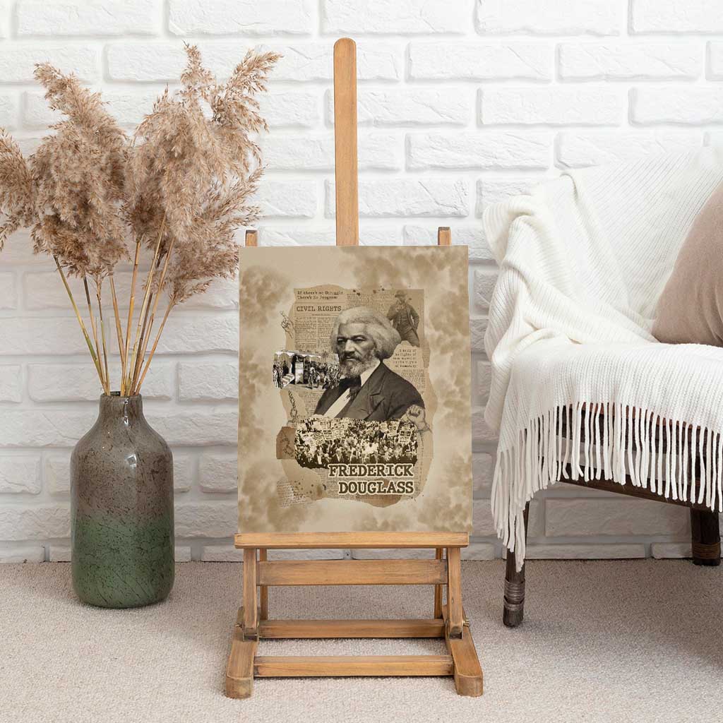 Frederick Douglass Canvas Wall Art Sepia Newspaper Collage Civil Rights March Historic Quote Design - African Pride