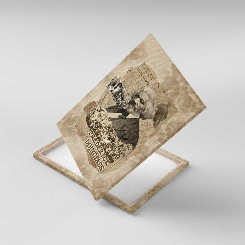 Frederick Douglass Canvas Wall Art Sepia Newspaper Collage Civil Rights March Historic Quote Design - African Pride