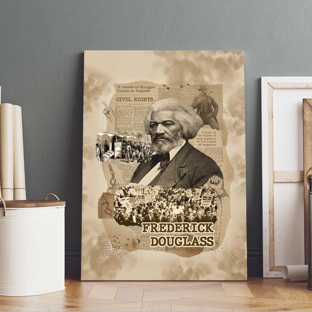 Frederick Douglass Canvas Wall Art Sepia Newspaper Collage Civil Rights March Historic Quote Design - African Pride