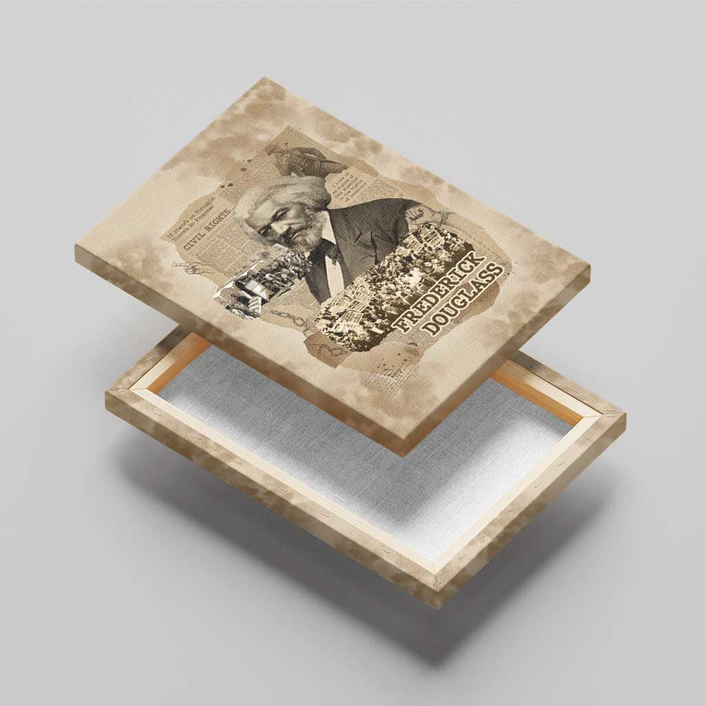 Frederick Douglass Canvas Wall Art Sepia Newspaper Collage Civil Rights March Historic Quote Design - African Pride