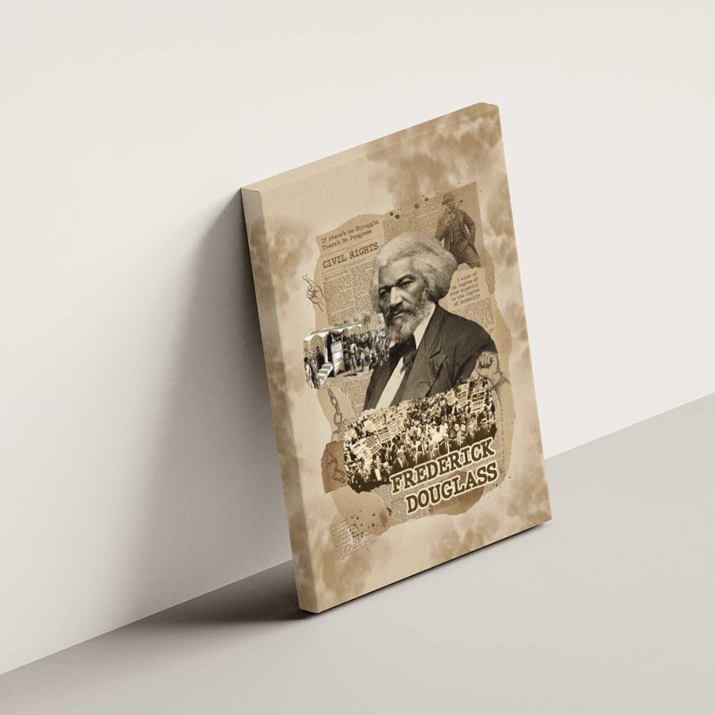 Frederick Douglass Canvas Wall Art Sepia Newspaper Collage Civil Rights March Historic Quote Design - African Pride