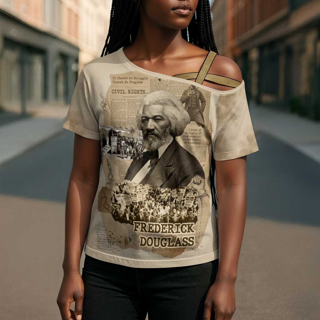 Frederick Douglass Cross Shoulder Shirt Sepia Newspaper Collage Civil Rights March Historic Quote Design - African Pride