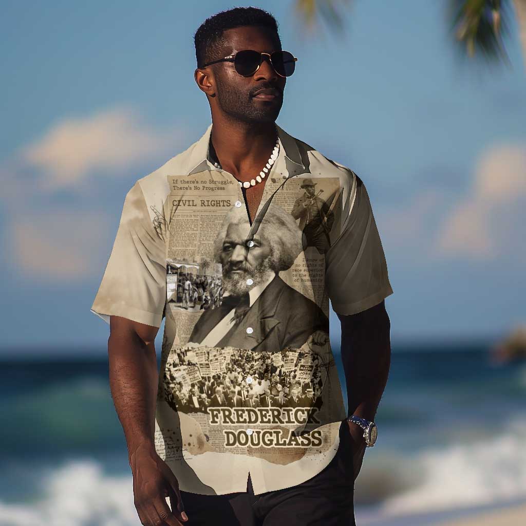 Frederick Douglass Hawaiian Shirt Sepia Newspaper Collage Civil Rights March Historic Quote Design TS04