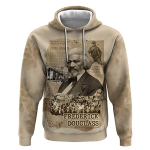 Frederick Douglass Hoodie Sepia Newspaper Collage Civil Rights March Historic Quote Design - African Pride