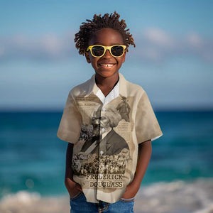 Frederick Douglass Kid Hawaiian Shirt Sepia Newspaper Collage Civil Rights March Historic Quote Design TS04