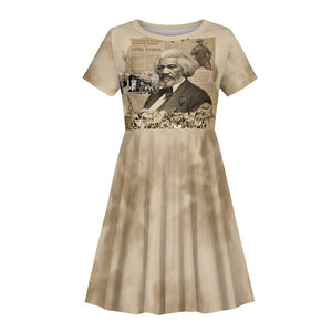 Frederick Douglass Kid Short Sleeve Dress Sepia Newspaper Collage Civil Rights March Historic Quote Design TS04
