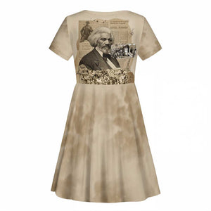 Frederick Douglass Kid Short Sleeve Dress Sepia Newspaper Collage Civil Rights March Historic Quote Design TS04