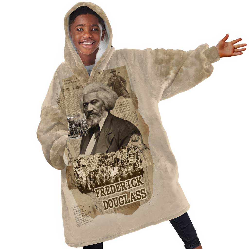Frederick Douglass Kid Wearable Blanket Hoodie Sepia Newspaper Collage Civil Rights March Historic Quote Design - African Pride