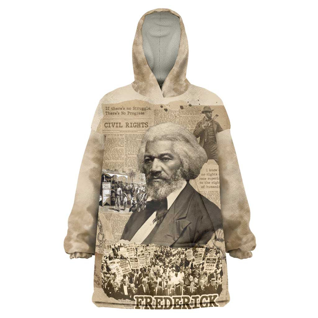 Frederick Douglass Kid Wearable Blanket Hoodie Sepia Newspaper Collage Civil Rights March Historic Quote Design - African Pride