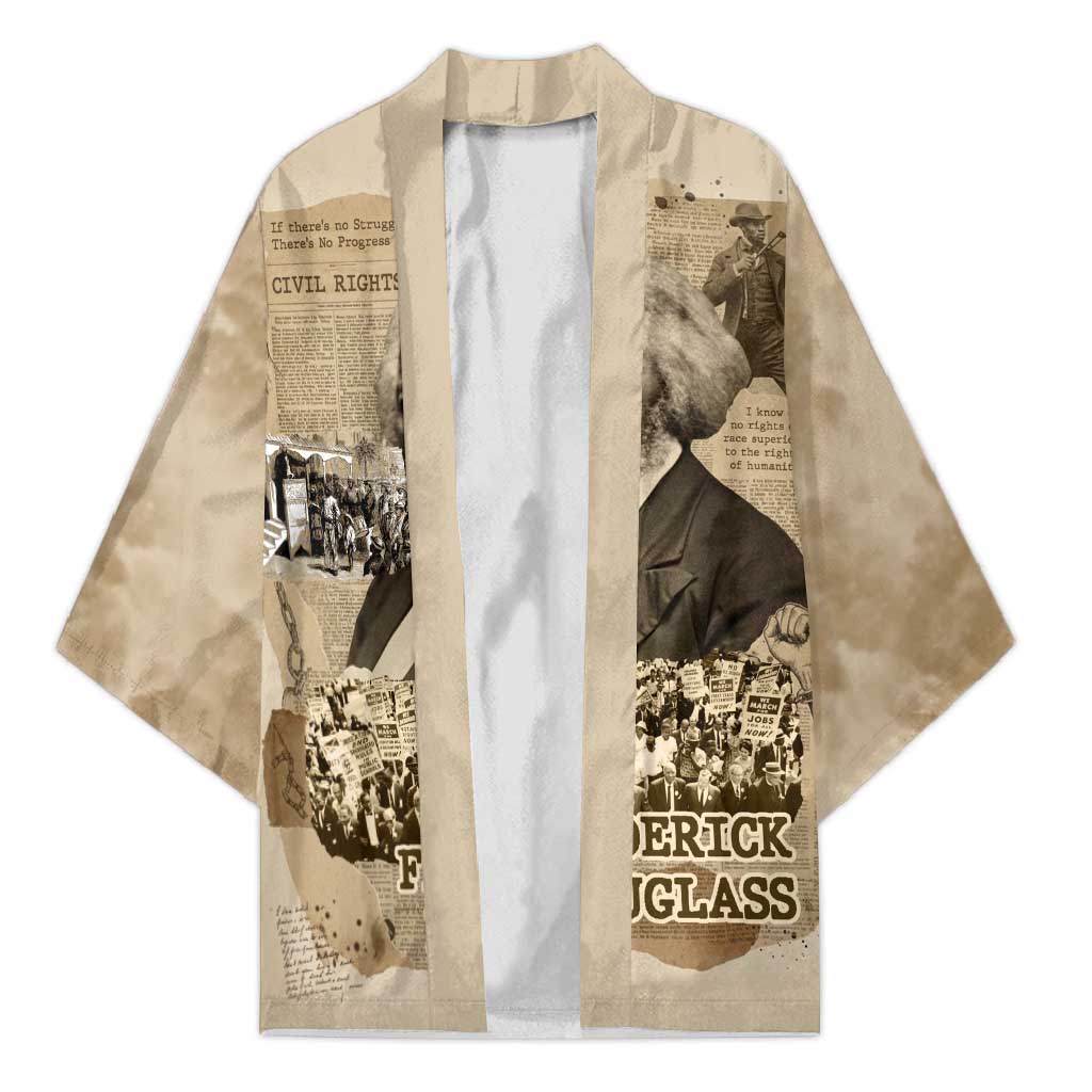 Frederick Douglass Kimono Sepia Newspaper Collage Civil Rights March Historic Quote Design - African Pride