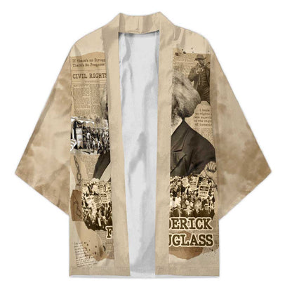 Frederick Douglass Kimono Sepia Newspaper Collage Civil Rights March Historic Quote Design - African Pride