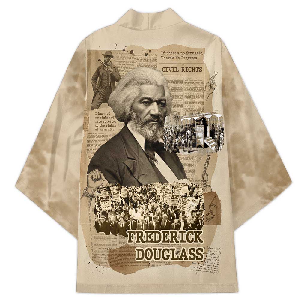 Frederick Douglass Kimono Sepia Newspaper Collage Civil Rights March Historic Quote Design - African Pride