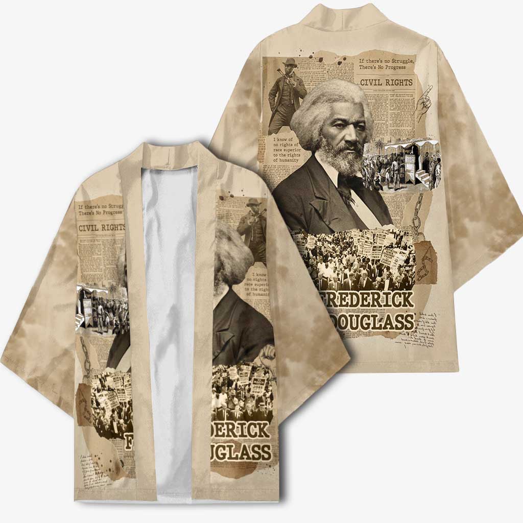 Frederick Douglass Kimono Sepia Newspaper Collage Civil Rights March Historic Quote Design - African Pride