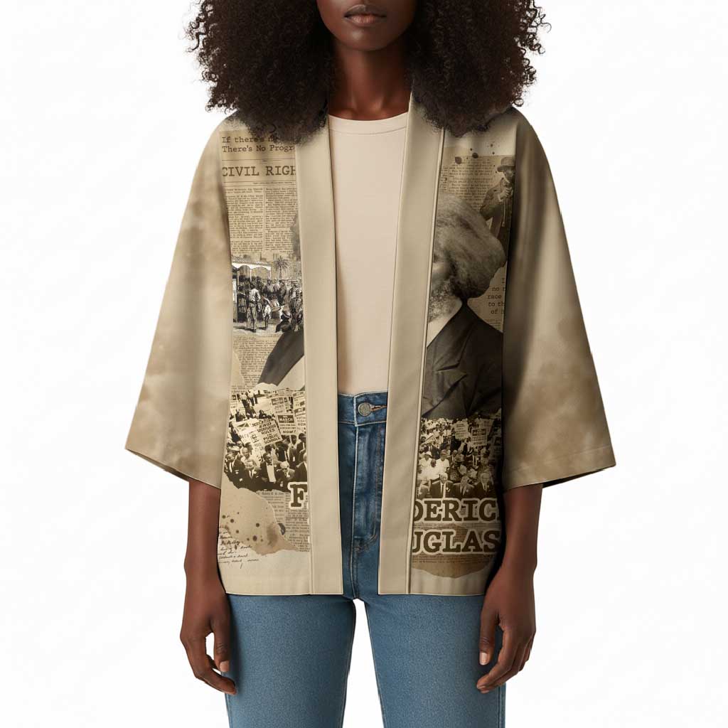 Frederick Douglass Kimono Sepia Newspaper Collage Civil Rights March Historic Quote Design - African Pride