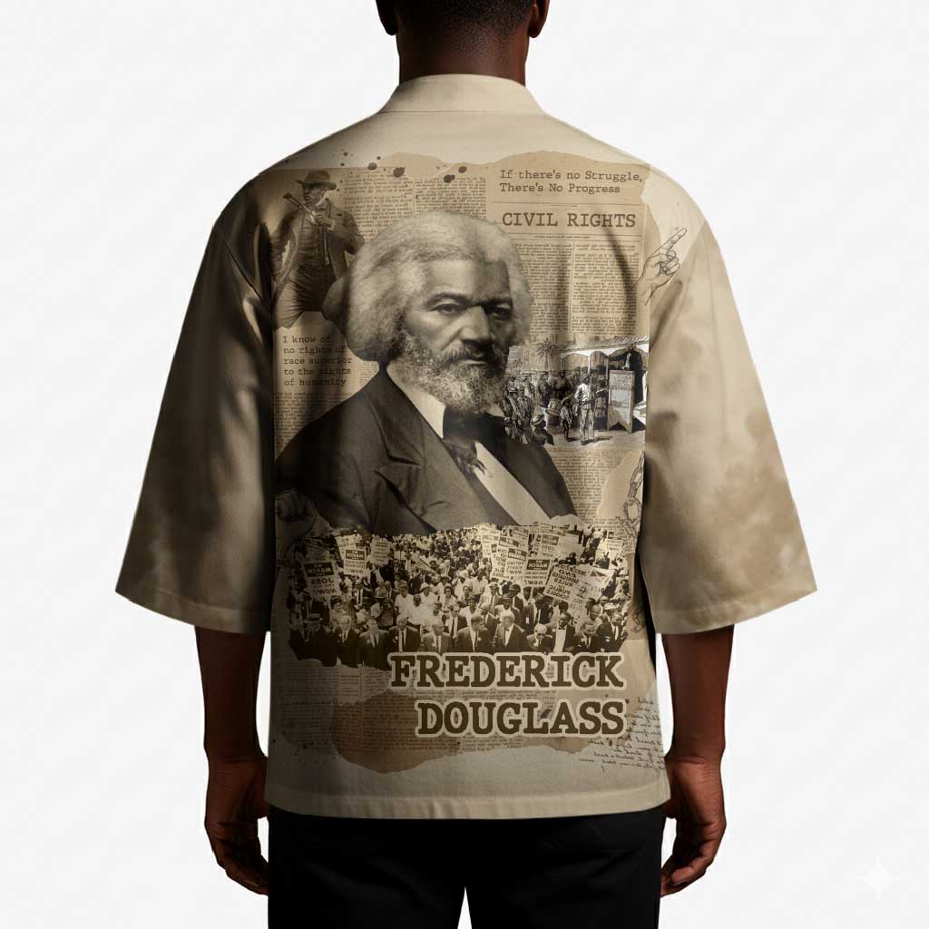 Frederick Douglass Kimono Sepia Newspaper Collage Civil Rights March Historic Quote Design - African Pride