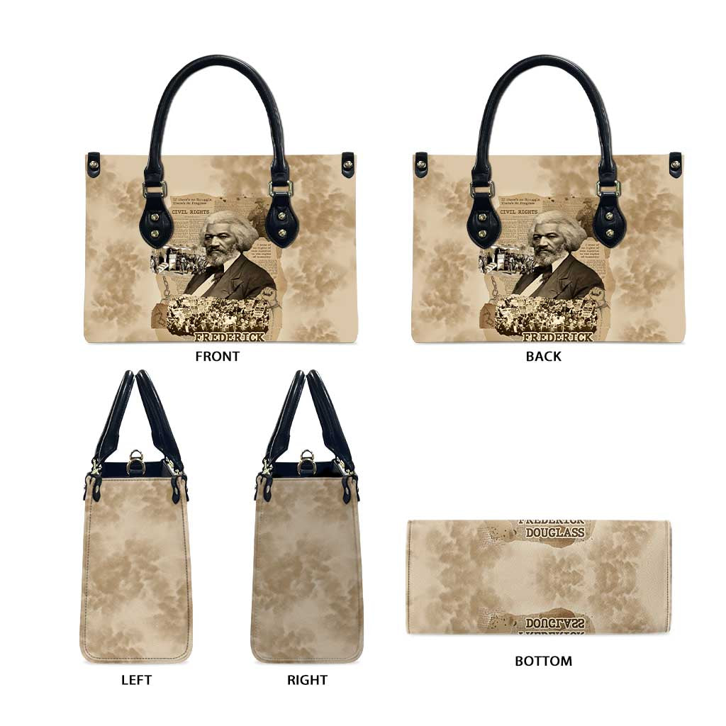 Frederick Douglass Leather Bag Sepia Newspaper Collage Civil Rights March Historic Quote Design - African Pride