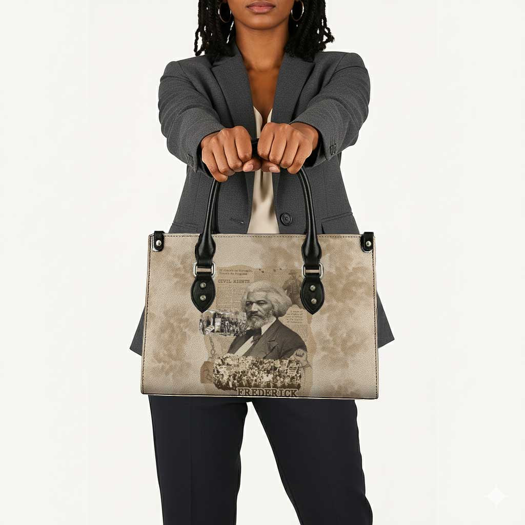 Frederick Douglass Leather Bag Sepia Newspaper Collage Civil Rights March Historic Quote Design - African Pride
