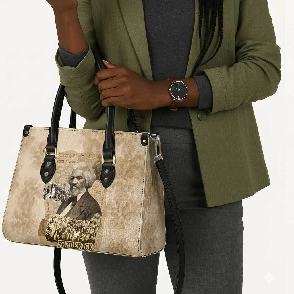 Frederick Douglass Leather Bag Sepia Newspaper Collage Civil Rights March Historic Quote Design - African Pride