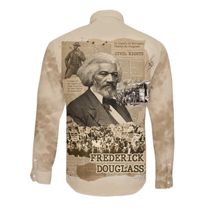 Frederick Douglass Long Sleeve Button Shirt Sepia Newspaper Collage Civil Rights March Historic Quote Design - African Pride