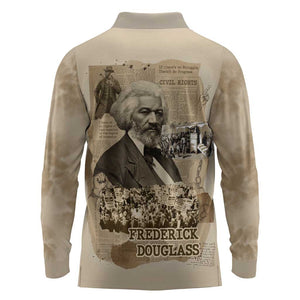 Frederick Douglass Long Sleeve Polo Shirt Sepia Newspaper Collage Civil Rights March Historic Quote Design - African Pride