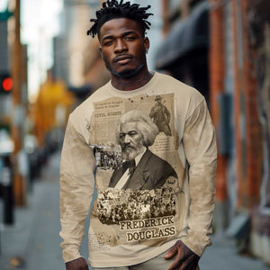 Frederick Douglass Long Sleeve Shirt Sepia Newspaper Collage Civil Rights March Historic Quote Design - African Pride