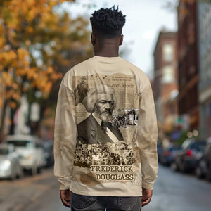 Frederick Douglass Long Sleeve Shirt Sepia Newspaper Collage Civil Rights March Historic Quote Design - African Pride