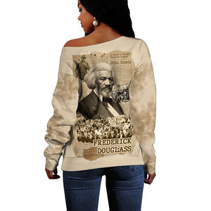 Frederick Douglass Off Shoulder Sweater Sepia Newspaper Collage Civil Rights March Historic Quote Design - African Pride