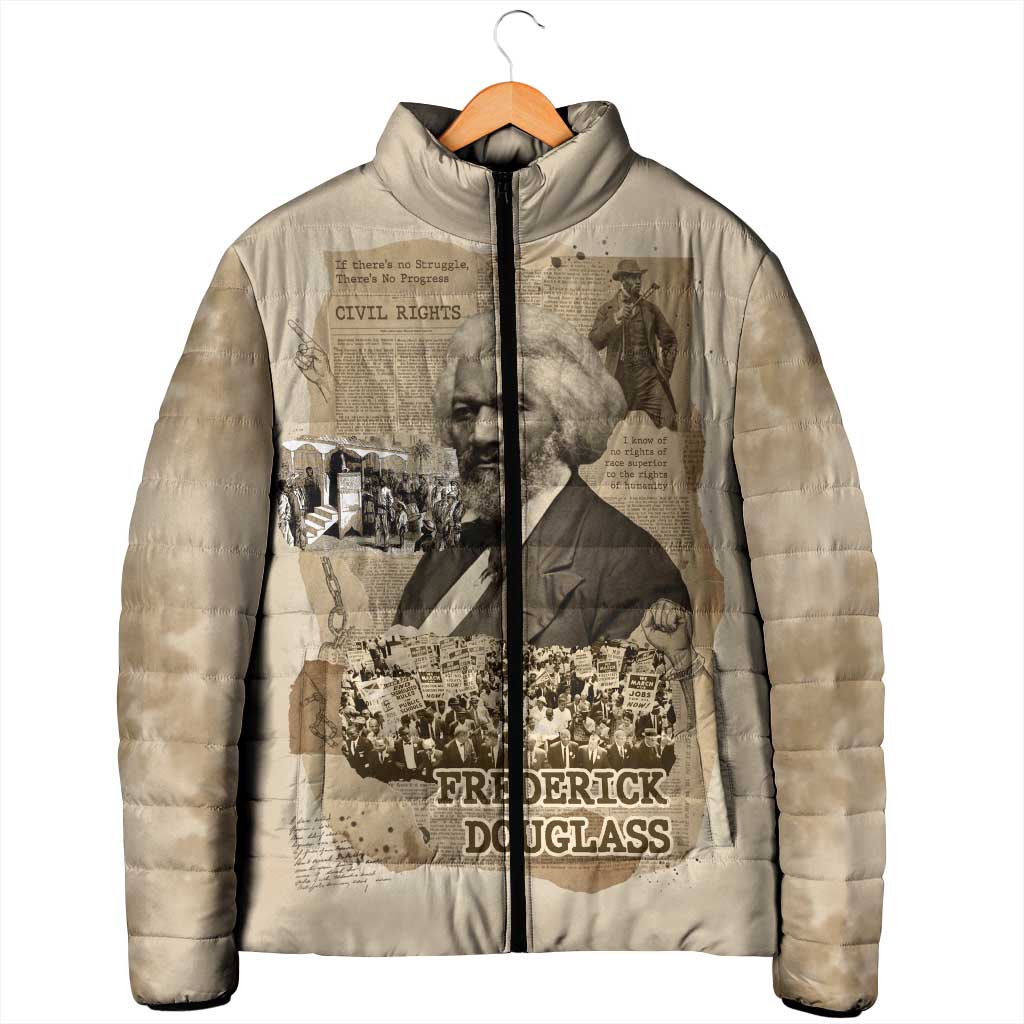 Frederick Douglass Padded Jacket Sepia Newspaper Collage Civil Rights March Historic Quote Design - African Pride