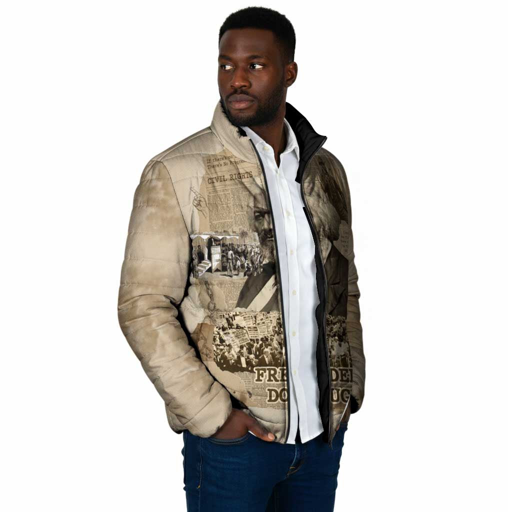 Frederick Douglass Padded Jacket Sepia Newspaper Collage Civil Rights March Historic Quote Design - African Pride