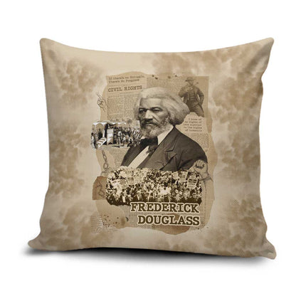 Frederick Douglass Pillow Cover Sepia Newspaper Collage Civil Rights March Historic Quote Design - African Pride
